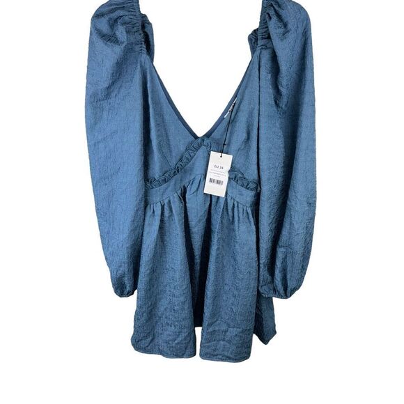 Nakd Dresses & Skirts - NA-KD Gathered Puff Sleeve Mini Dress In Blue Size 34 EU (4US) NEW
